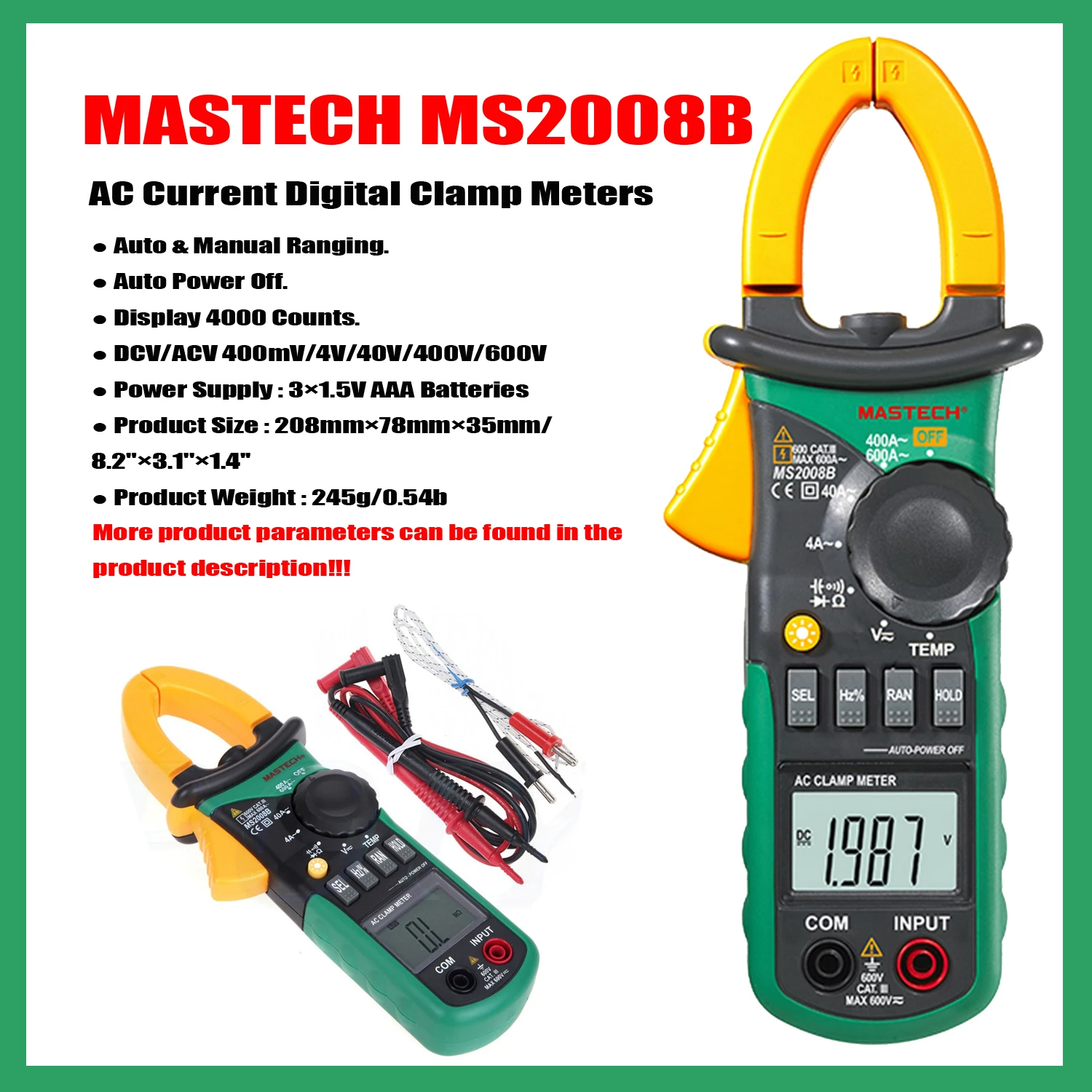 Mastech-medidor de Braçadeira Digital ca Dcvoltage Ms2115a Ms2115b Ms2023a Ms2023b Ms2008a Ms2008b Ms2026 Ms2026r Ms2010a Ms209c