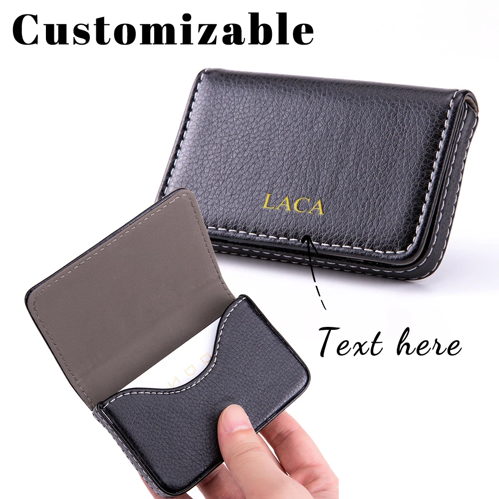 Personalisierter Visitenkartenhalter aus PU-Leder, Metall, schlichtes Design, Visitenkartenclip, Edelstahl, Visitenkartenetui