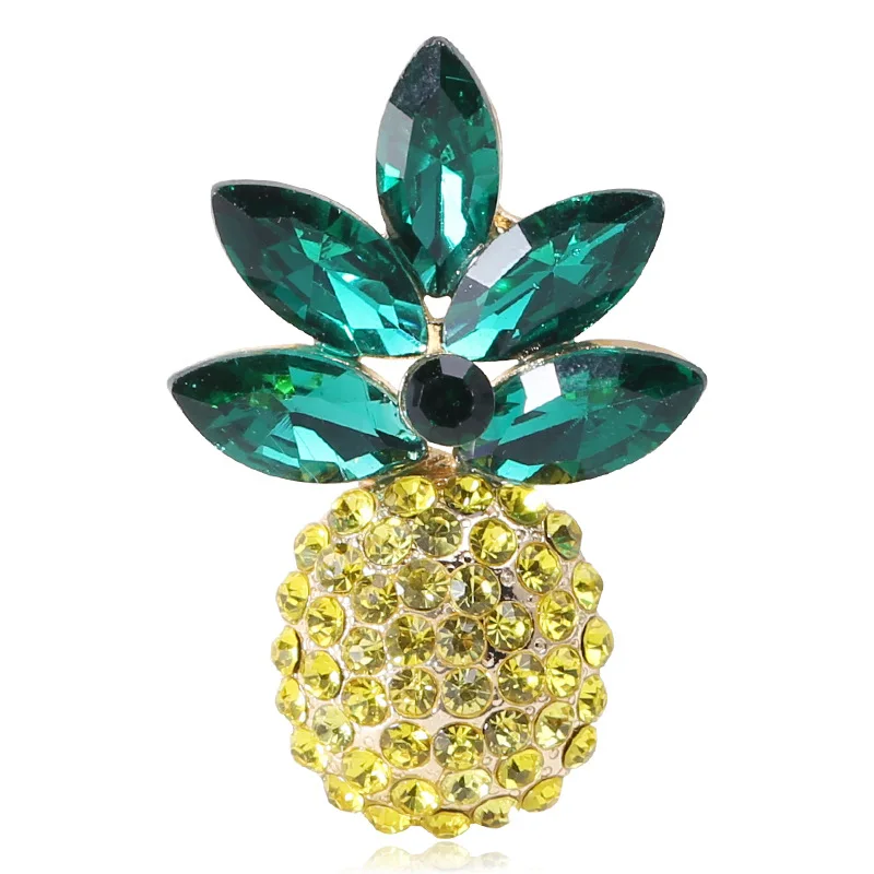 Hot Inlaid Rhinestone Fruits Pineapple Brooches For Women Unique Design Personality Elegant Brooch Pins Jewelry Gifts