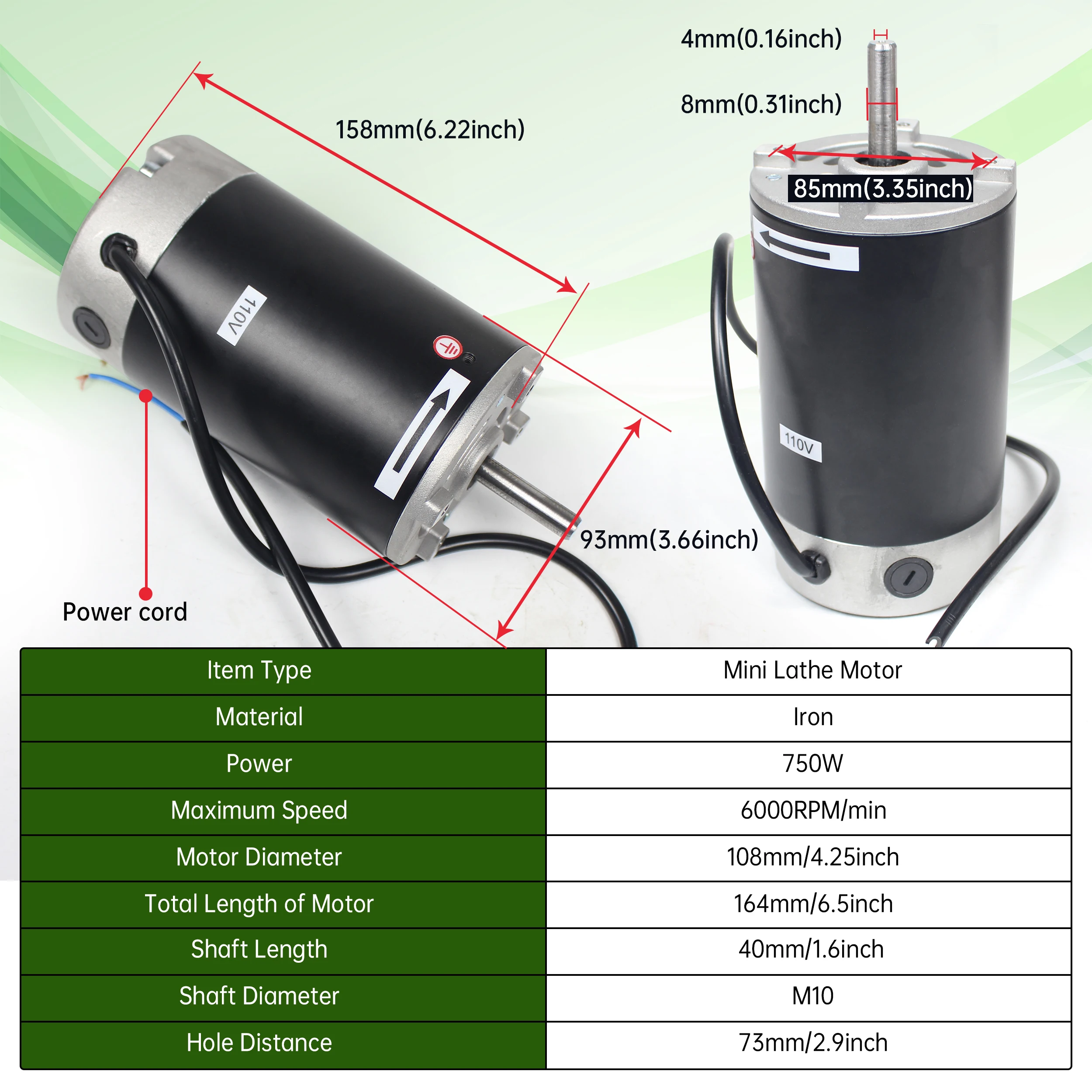 RATTM Mini Lathe Motor 750W DC Brush Motor 110V 220V for CD210V/WM210V Wood Milling Lathe Machine Accessories Parts