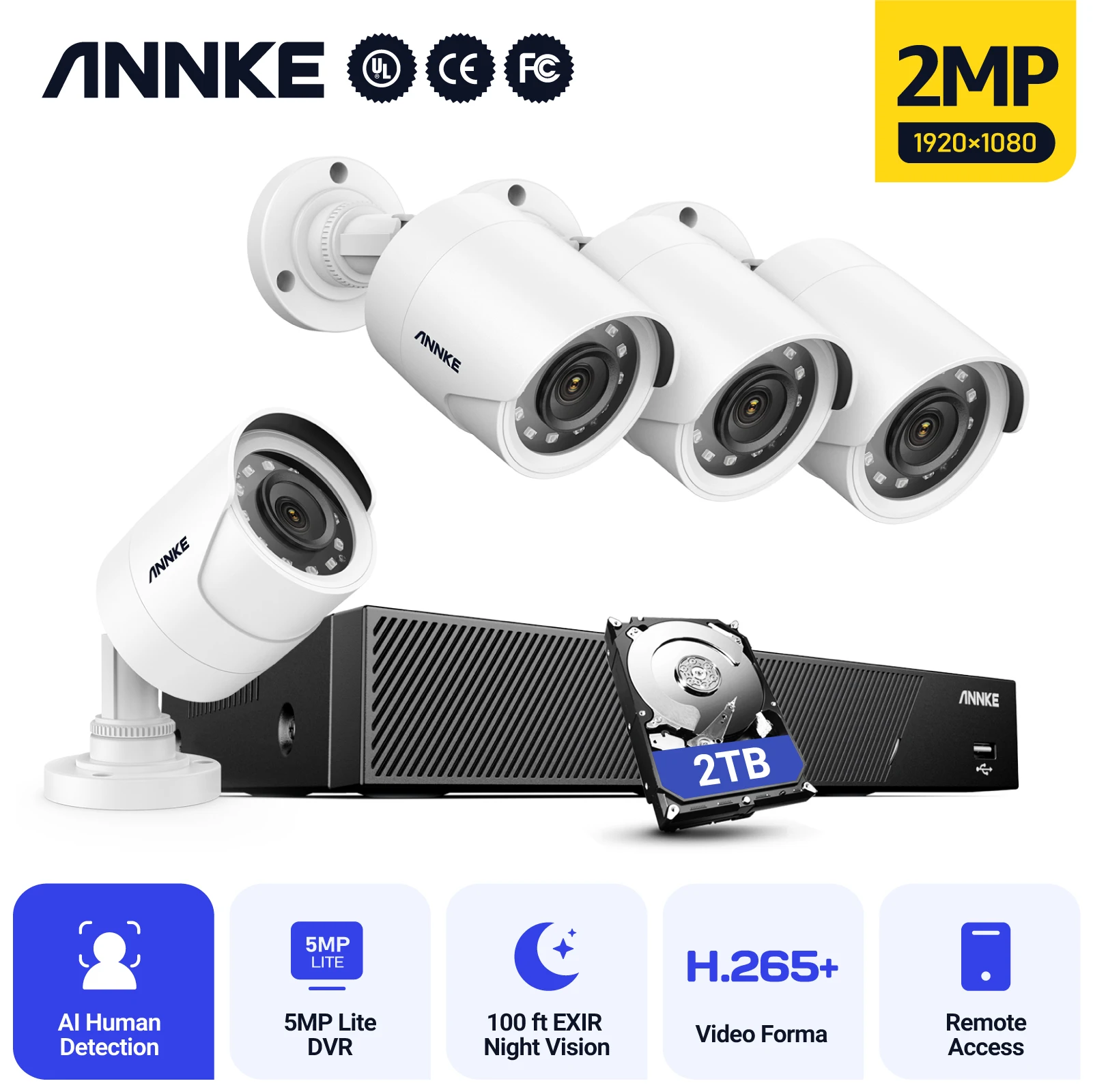 Annke H.265+ 8CH 5MP Security Camera System Kit 4PCS 2MP HD IP Camera Outdoor IP66 Waterproof CCTV Video Surveillance System