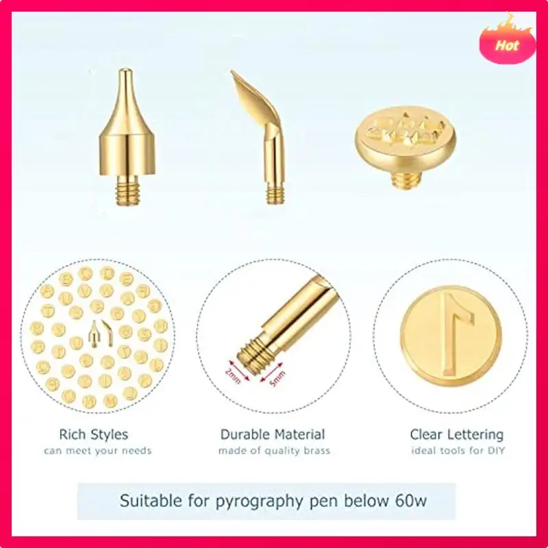 43 PCS Wood Burning Tip Set Including Letter Number Symbol Wood Burning Tip Copper For DIY Embossing And Carving Crafts
