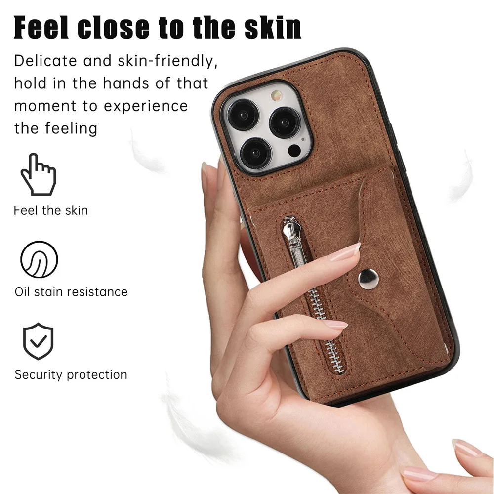 Wallet Case for iPhone 15/14 Series, RFID Blocking Leather Cover with Card Slot and Kickstand Shell