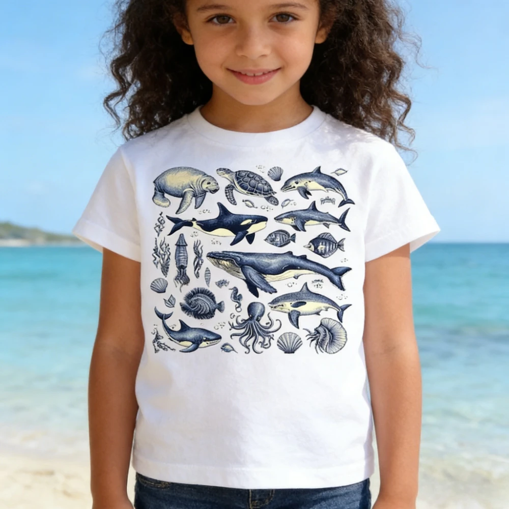 Ocean Animals Toddler T-Shirt Sea Life Kids Shirt Marine Creatures Tee Boys Girls Whale Shark Turtle Octopus Ocean Lover Shirt