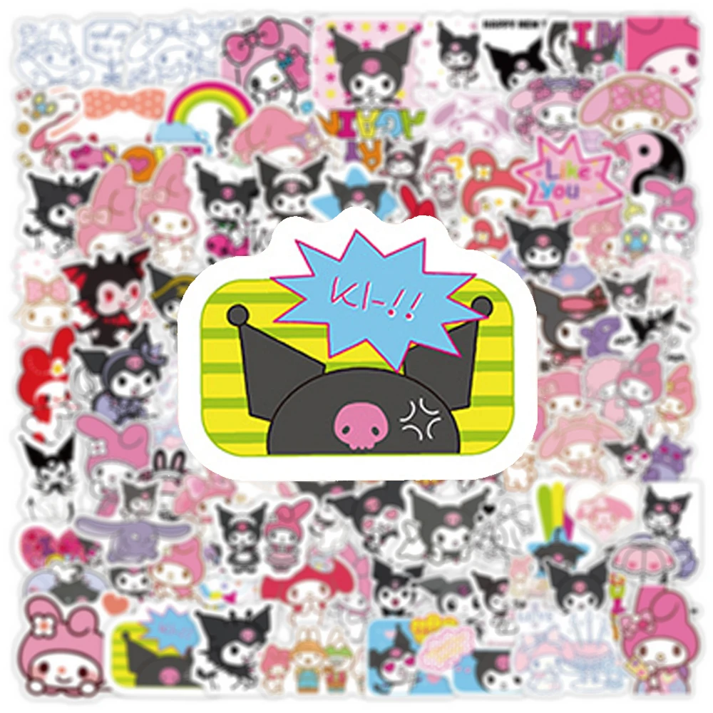 10/30/50/100 pçs sanrio anime adesivos bonito kuromi minha melodia decalques dos desenhos animados da motocicleta telefone portátil adesivo estético brinquedo clássico