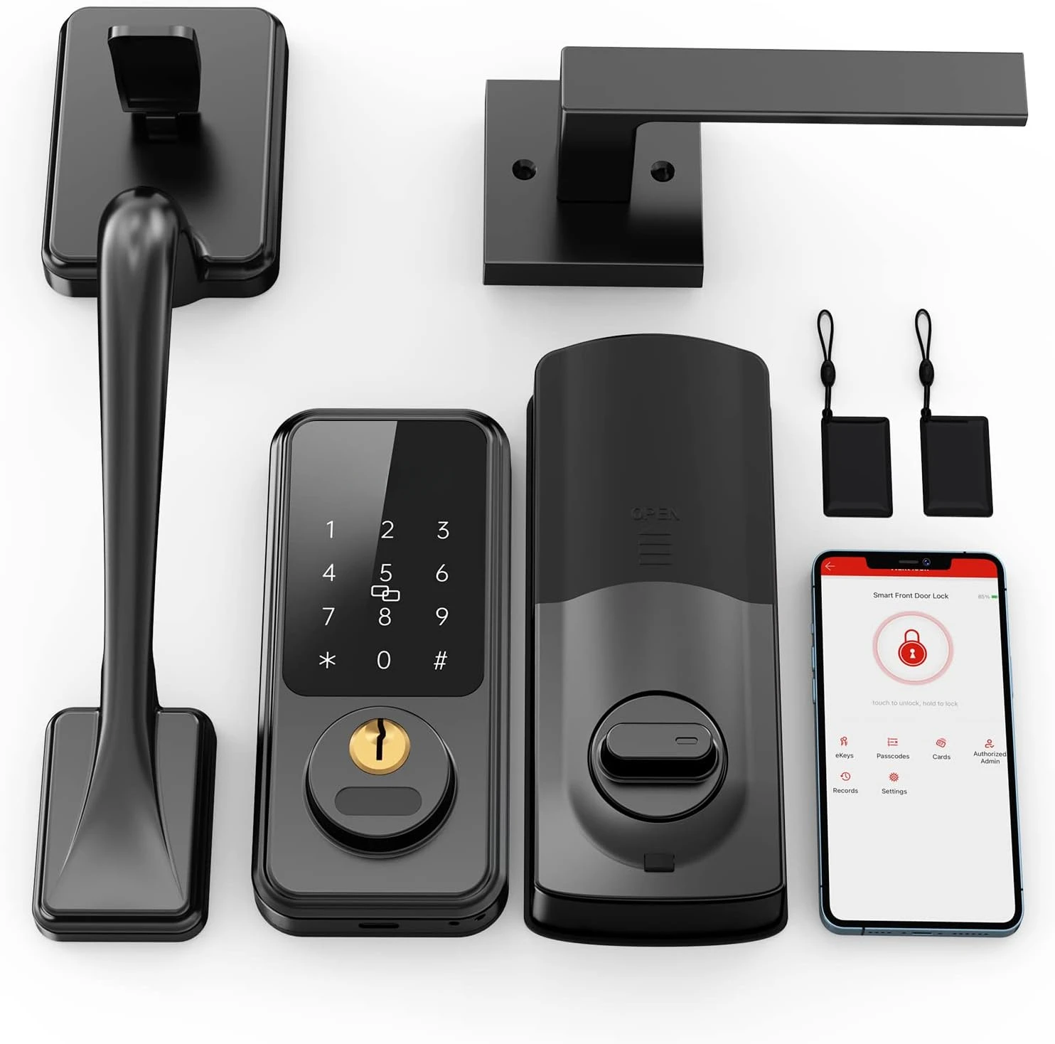 Keyless Entry Door Lock with Handle, Smart Front Door Set, Electronic Keypad Deadbolt , Front Handle Set, Digital via Bluetooth