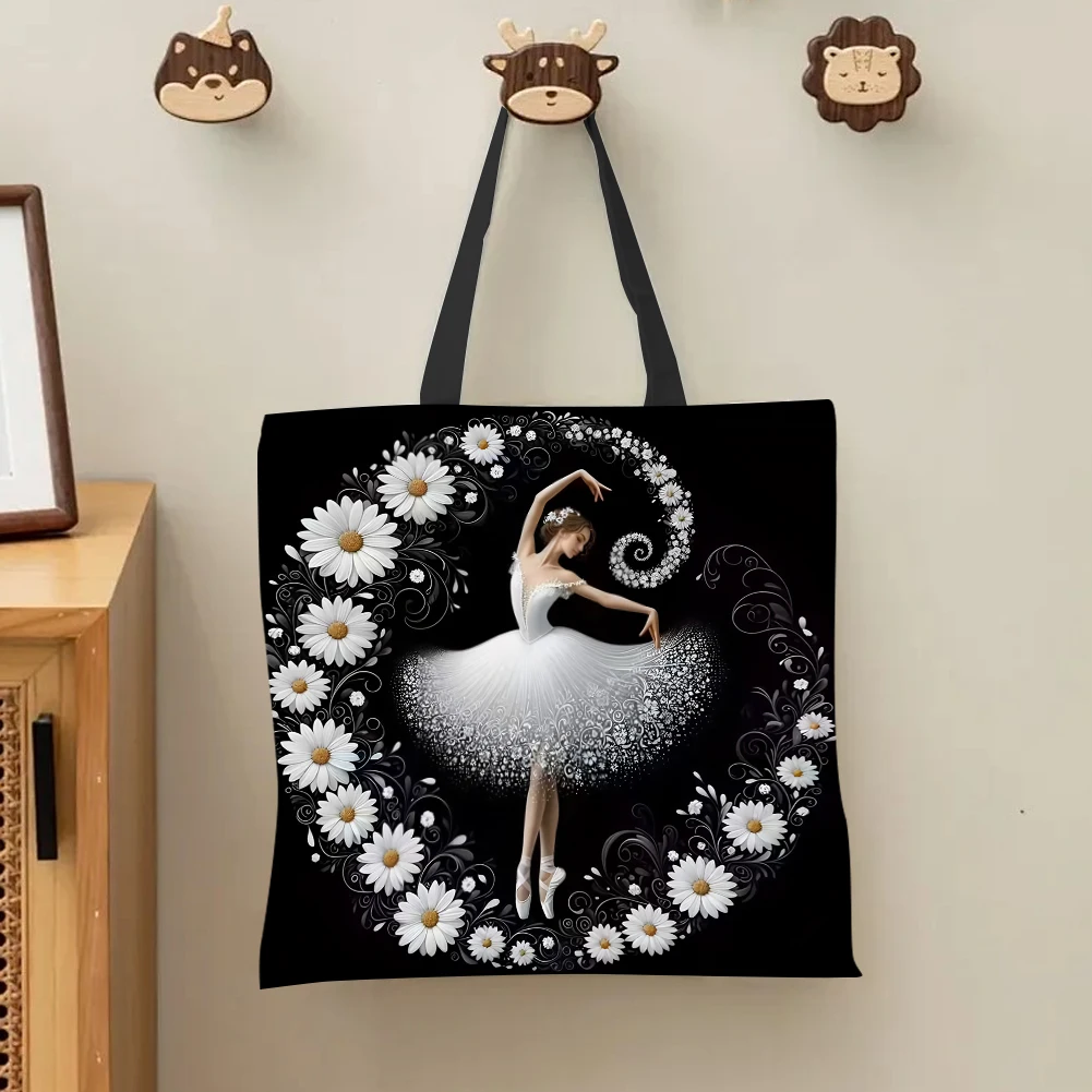 4pcs Dancing Girl Large Capacity Linen Tote Bag