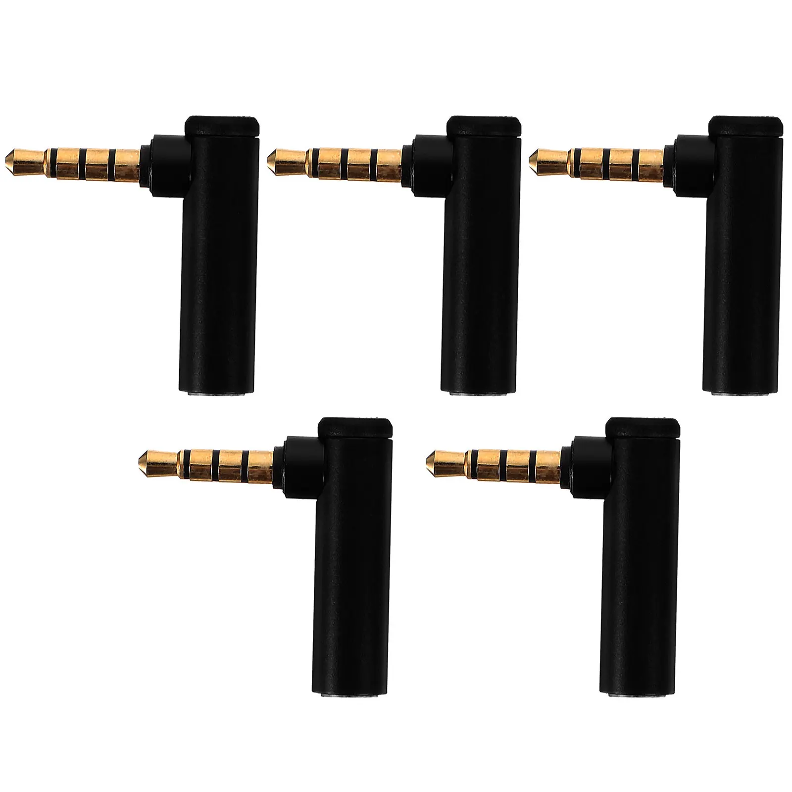 3 Point 5mm Male to Female 90 Degree Audio Adapter 5 Pack Gold Plated Aluminum Connector Phone Laptop