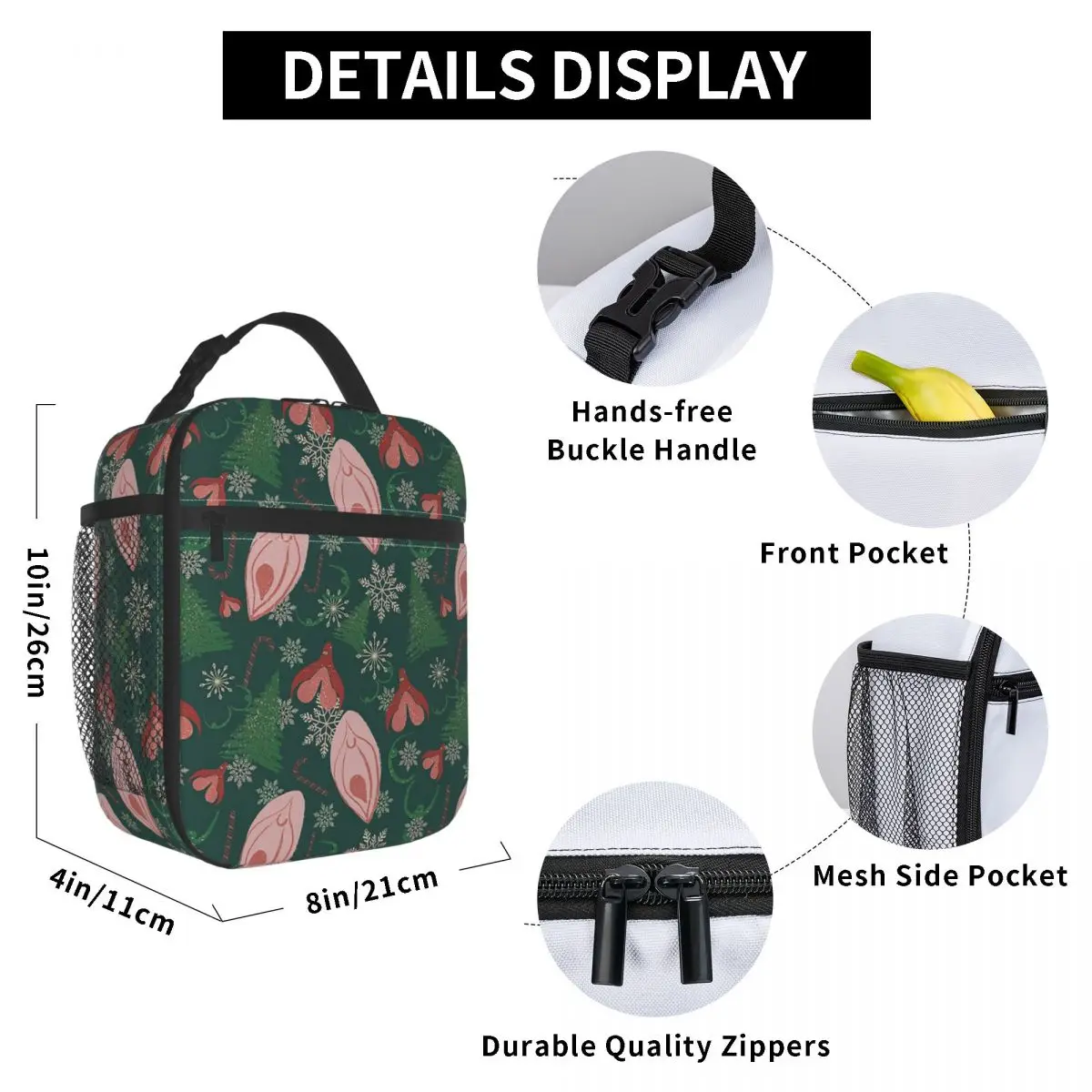 Christmas Vulva Green Insulated Lunch Bag for Women Office Cooler Thermal Food Box Tote Leakproof Lunch Boxes Container