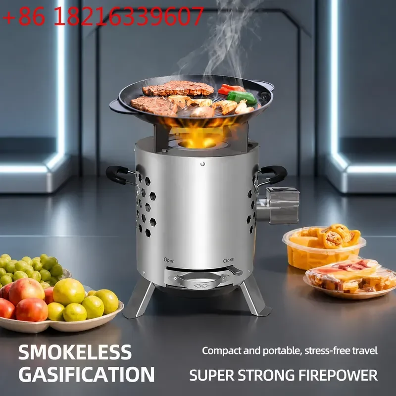 Outdoor Portable Smokeless Gasifier Wood Stove Thickened Stainless Steel Camping Firewood Burner for Household Use