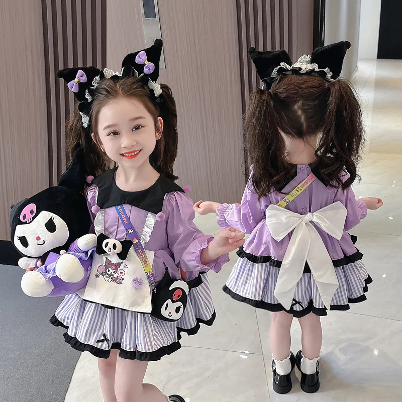 

Sanrio Kuromi Children Dress Anime Figure Lolita Halloween Cos Clothing Comfortable Autumn Clothes Kawaii Cute Cartoon New Style