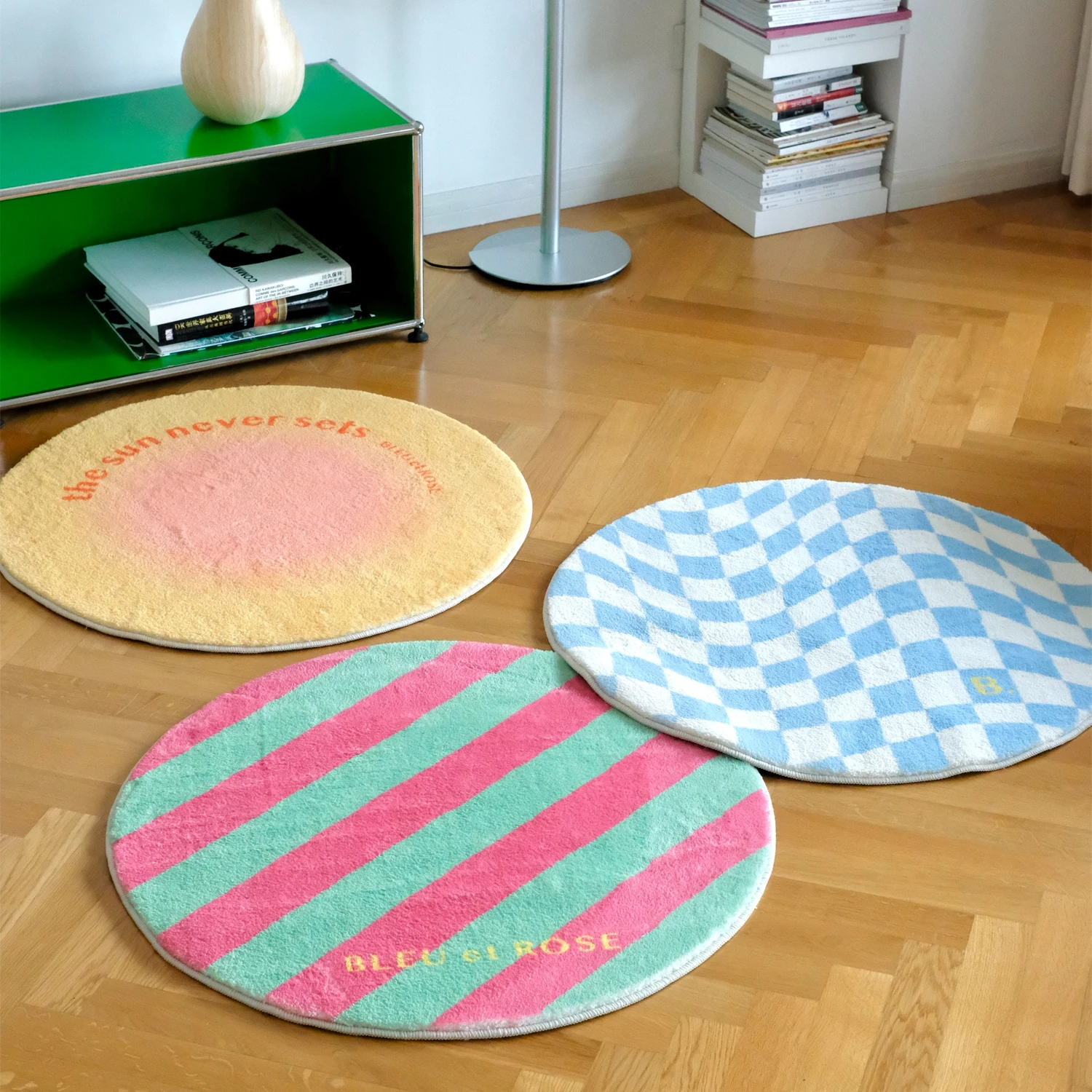 

Cute Rug Color Round Decorative Large-area Living Room Carpet Bedroom Cloakroom Thick Mat IG Girly Checkerboard 러그 pink decor