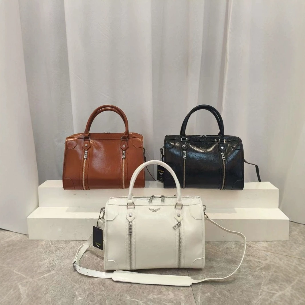 

Женская сумка ZV из вощеной кожи большой вместимости, из импортной телячьей кожи, повседневная модная сумка-мессенджер через плечо, сумка-ведро