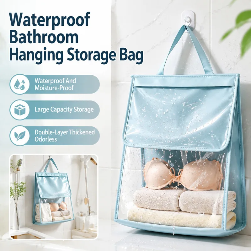 Wasserdichte Hängeaufbewahrungstasche, bohrfreie Wandmontage, großvolumiger Kleider-Organizer für Badezimmer, Dusche, Wohnheim und Zuhause