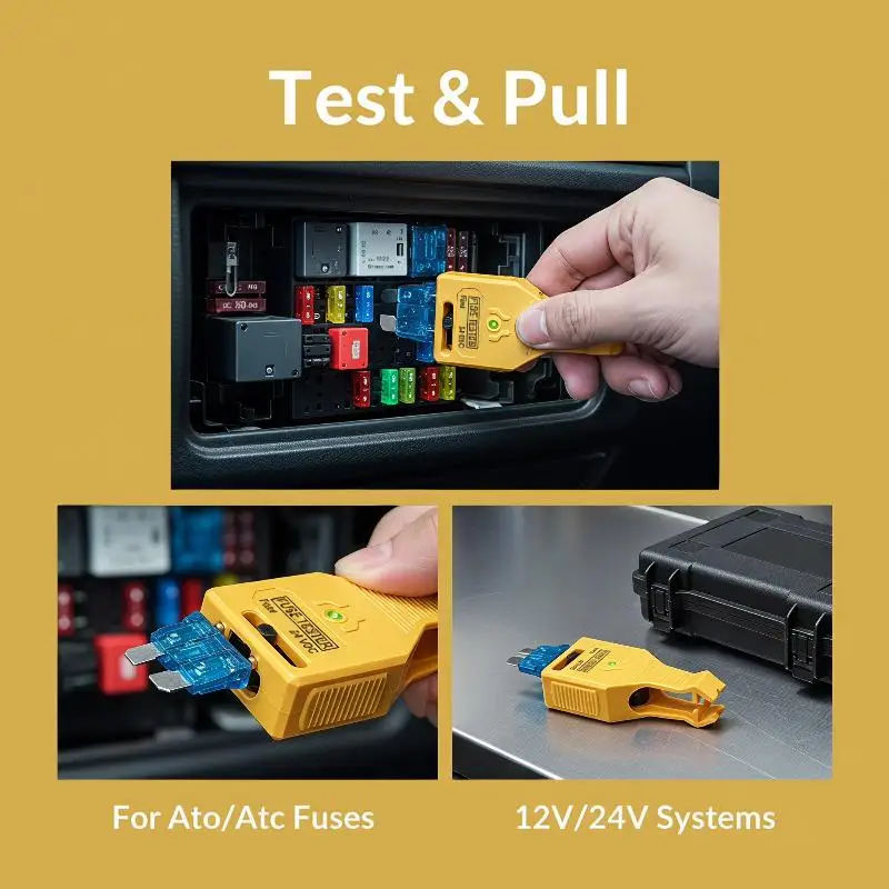 Multi-Functional 2-in-1 Fuse Tester DC 12/24V Automotive Blade Puller Tool for Car Electrical Fault Quick Check