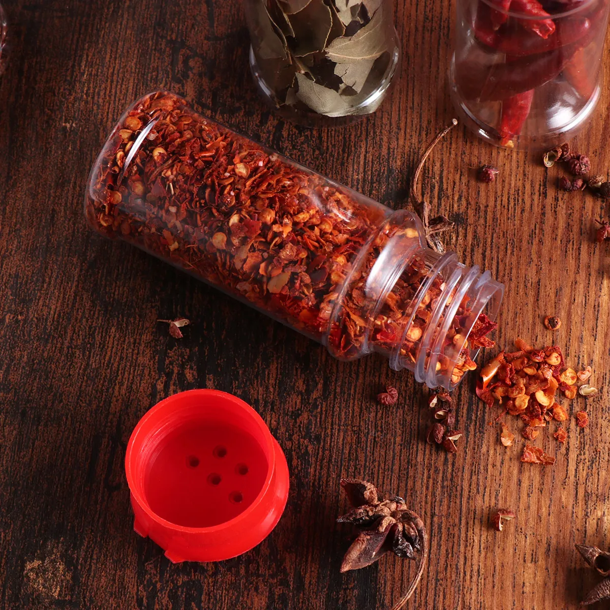 12Pcs Plastic Cruet Bottles Food Safe Transparent Spice Containers with Coarse Perforations for Pepper Salt Sugar Cocoa Cheese