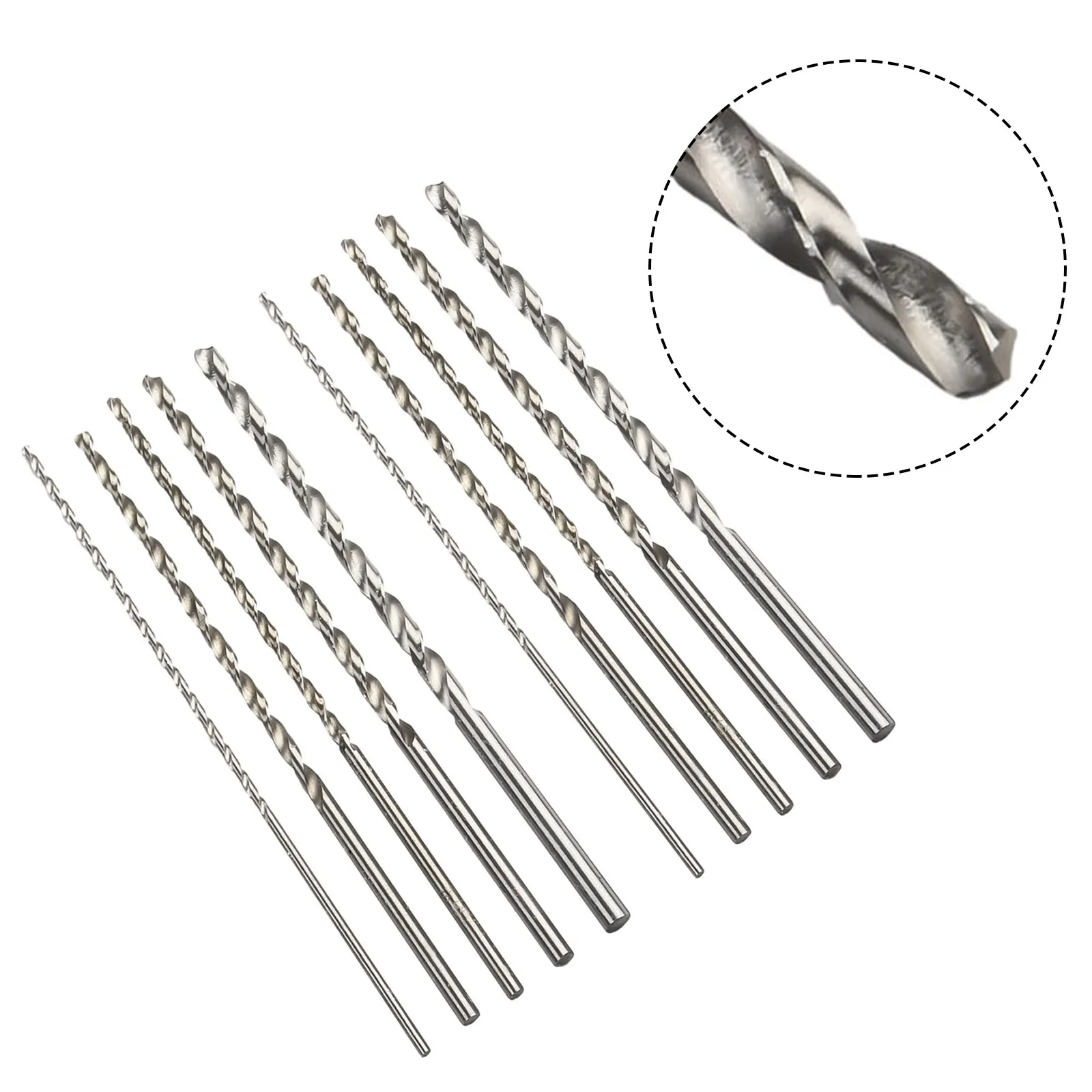 Conjunto de brocas de aço de alta velocidade, Bits retos, Kit de perfuração, Extra Long HSS, 2mm, 3mm, 3mm, 3.5mm, 4mm, 5mm Comprimento, 10Pcs