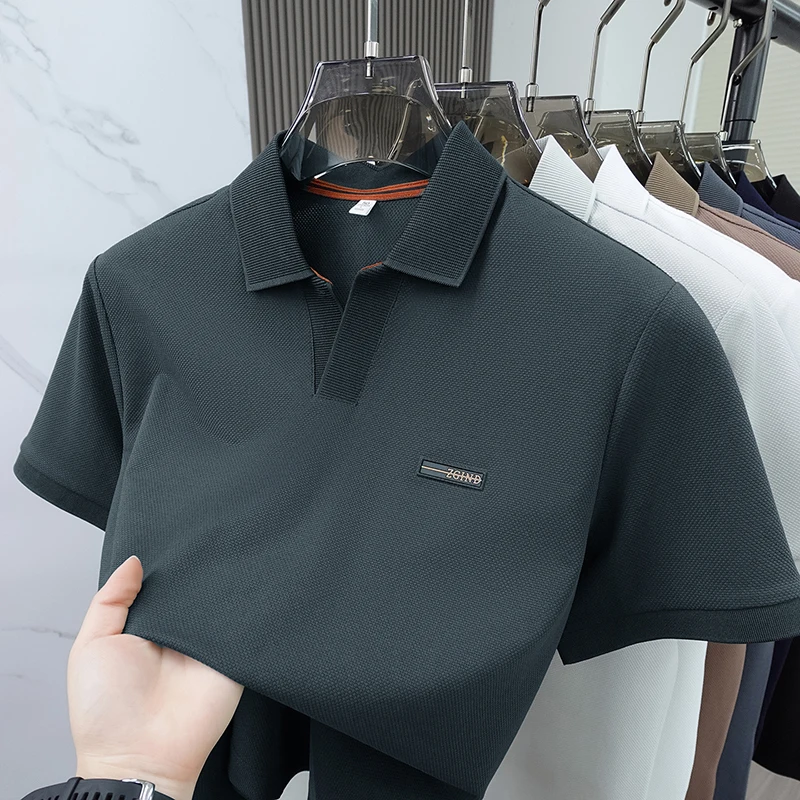 Hochwertiges Marken-Sommer-Polohemd mit kurzen Ärmeln für Herren, exquisites Abzeichen-Design, atmungsaktives und bequemes T-Shirt-Oberteil – Detail 27