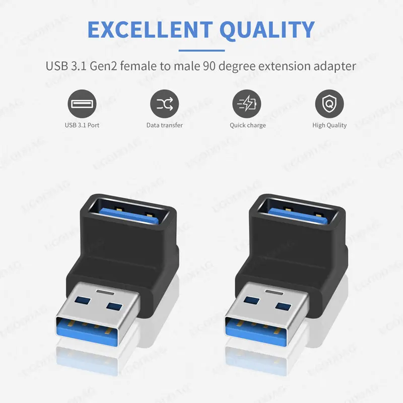 90 Degree USB 3.0 Adapter 10Gbps Extender Male to Female USB 3.1 Type A to Type A Cable Converter for Hard Drive Keyboard Laptop