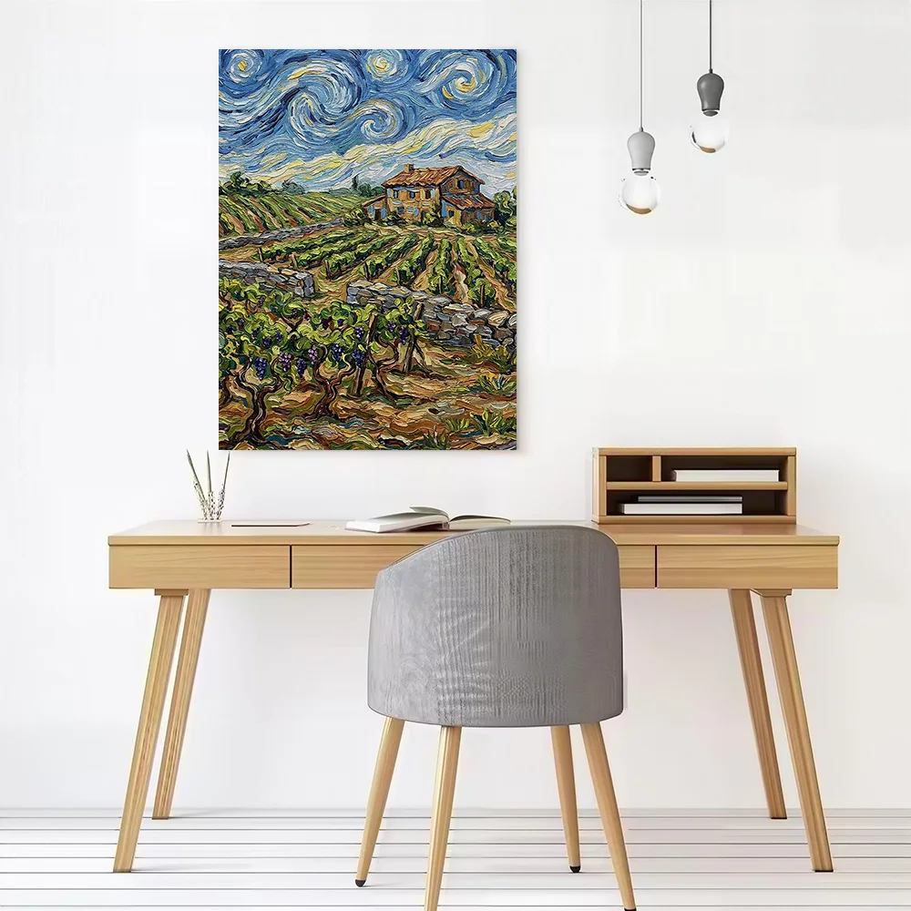 Van Gogh Style Vineyard Landscape Printed Canvas Poster Personalized High Quality Wall Art Paintings for Living Room Decorations