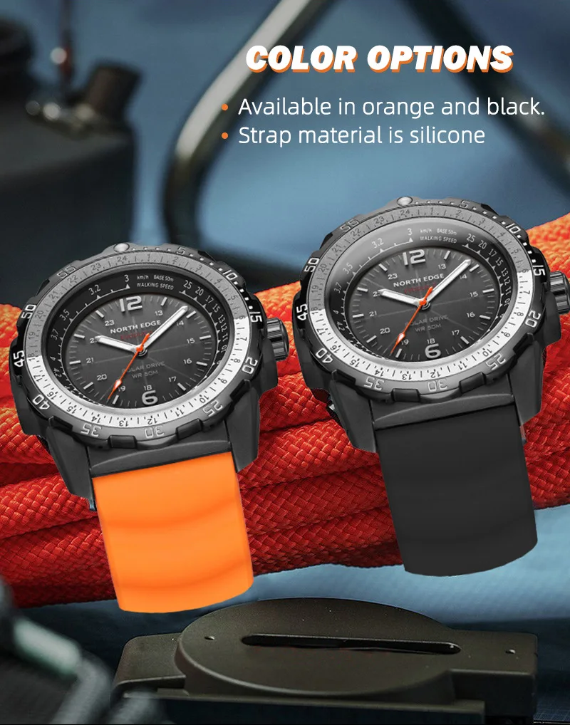 North Edge EVOQUE2 Outdoor Electronic Watch - Solar Waterproof Luminous Speed Dial for Active Lifestyle