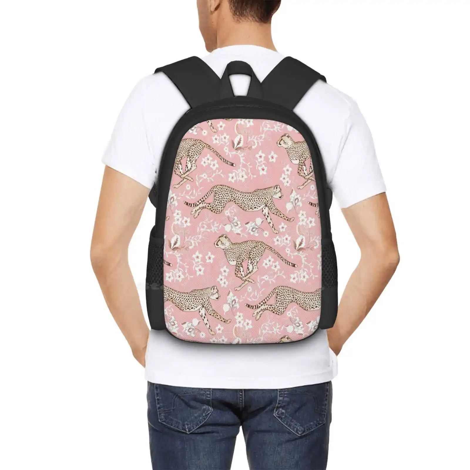 Cheetah Chintz-Cotton Candy Pink New Arrivals Unisex Bags Student Bag Backpack Exotic Big Cat Cats Vintage Retro Chintz Floral