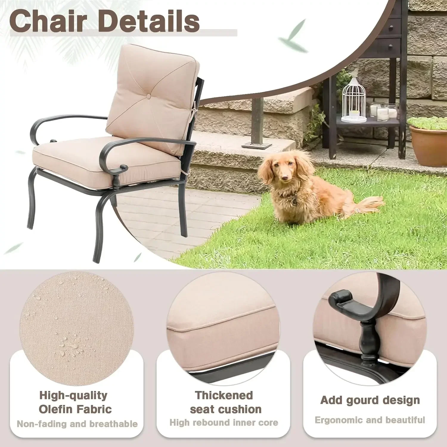 5-delige metalen meubelsets voor buiten, terrasconversatieset, smeedijzeren zweefvliegtuig, 2 enkele stoelen, loveseat en salontafel