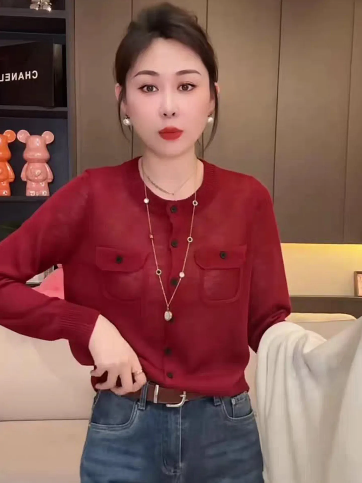 2025 Summer Commute Versatile Long Sve Knitted irt Single Button Chic Faion Top Women's Loose Fit Korean Sle Soft Ma...