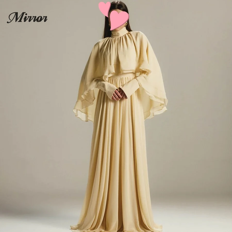 

Mirror Dress Elegant Vintage Sweet Simple Beige Chiffon Cape A-Line Customize Formal Occasion Prom Dress Evening Party Gowns