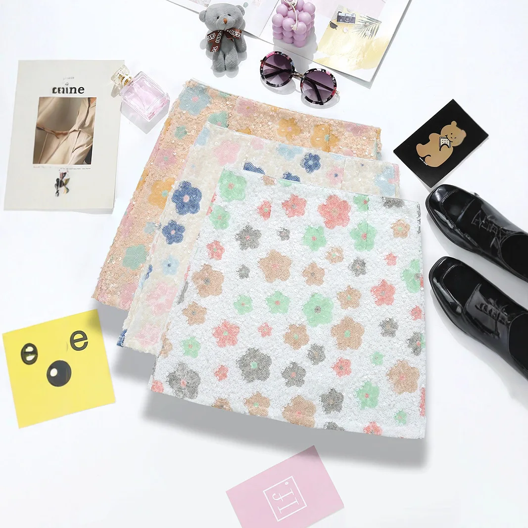 

Юбка-карандаш с цветочным принтом и пайетками, контрастные цвета, размеры S-XL, модный дизайн, женская, короткая