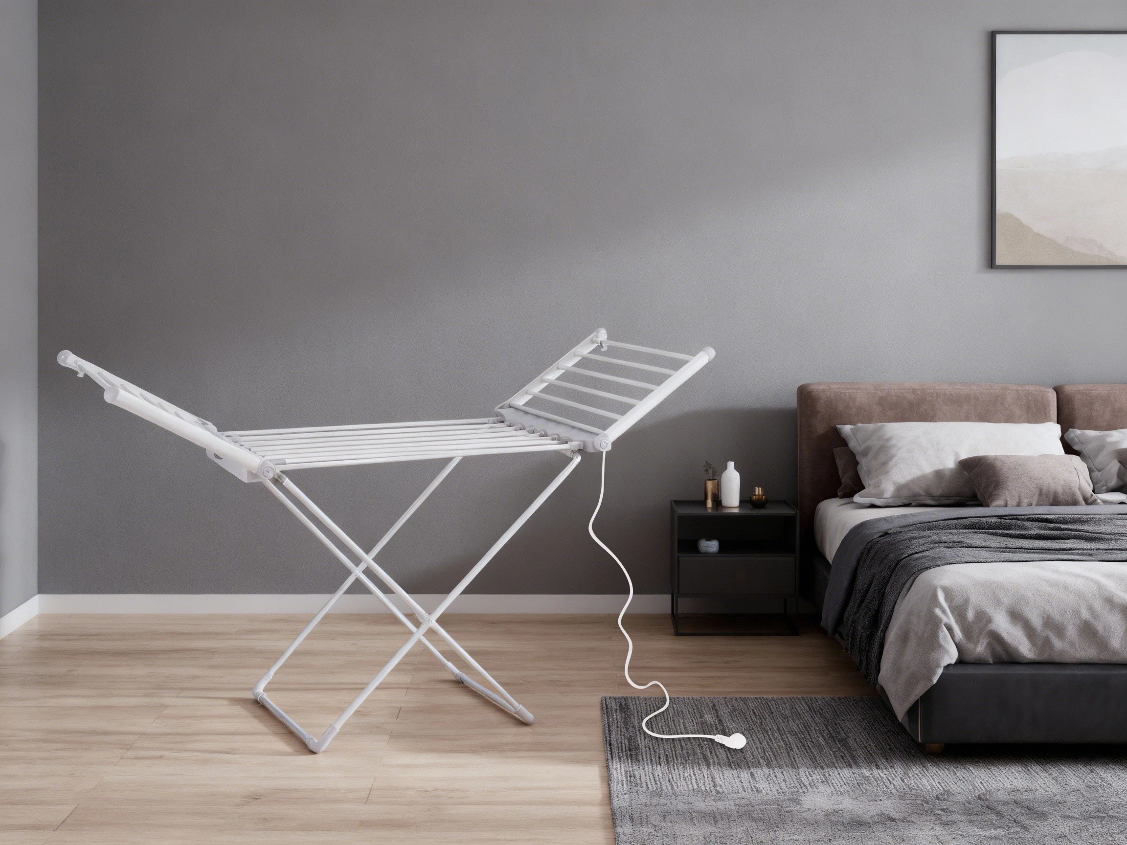 

Electric Heated Foldable Clothes Drying Rack Energy-Saving White Metal Laundry Airer for Wet Weather Bedroompromote sales