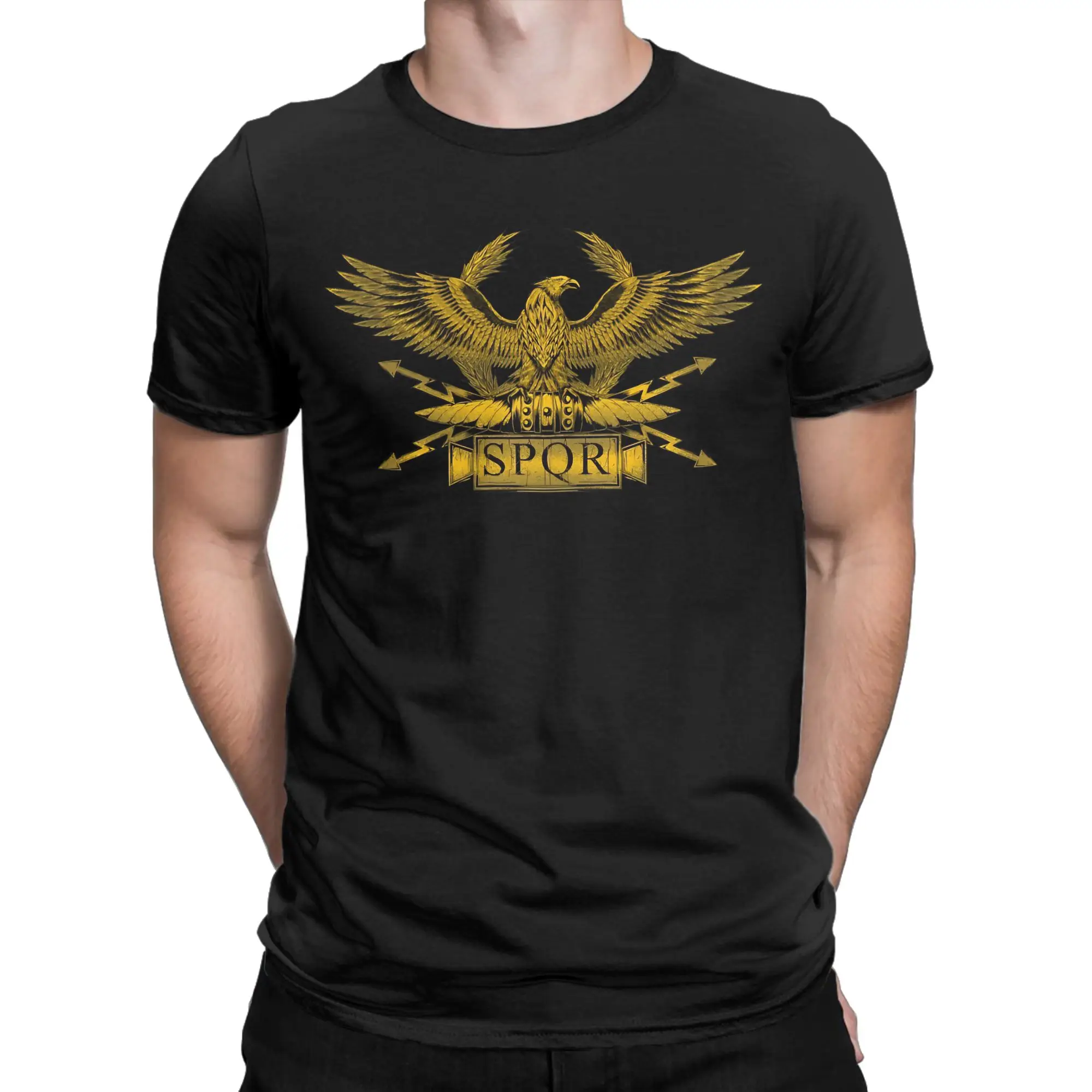 Vintage Ancient Roman Rome SPQR Eagle Standard T-Shirts Men Round Neck Cotton T Shirt  Short Sleeve Tees Summer Clothes