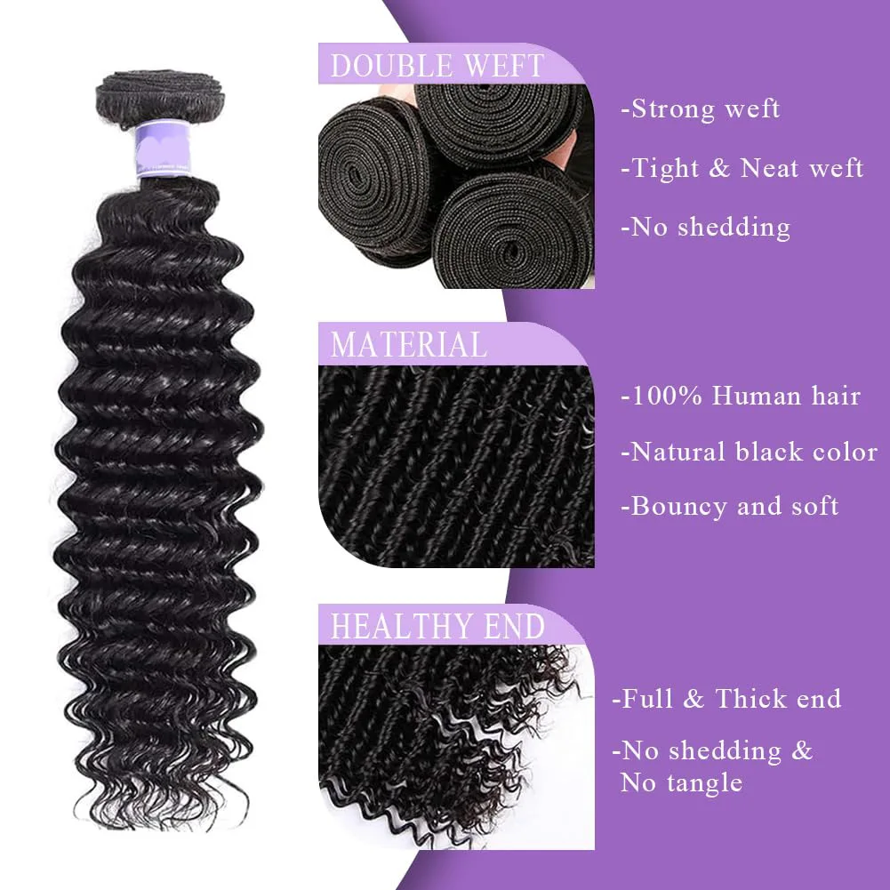 1 Bundel Rambut Manusia Hitam Alami Deep Wave Bundles Brazilian Virgin Remy Single Bundle Deep Wave Bundle