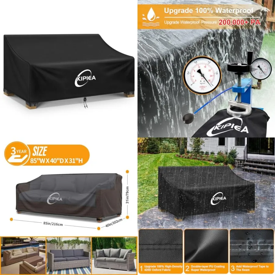 

Patio Sofa Cover, Heavy Duty Outdoor Couch Covers Waterproof Winter, 3-Seat Patio Furniture Cover Loveseat, Outdoor Sofa Covers