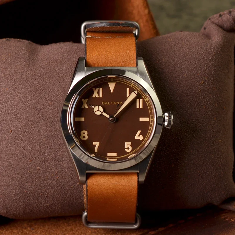 Baltany ريترو Bubbleback ساعة رجالي S4029 جلدية فاخرة الياقوت OVETTO NH38 حركة الاستوائية الهاتفي ساعة أوتوماتيكية الرجال