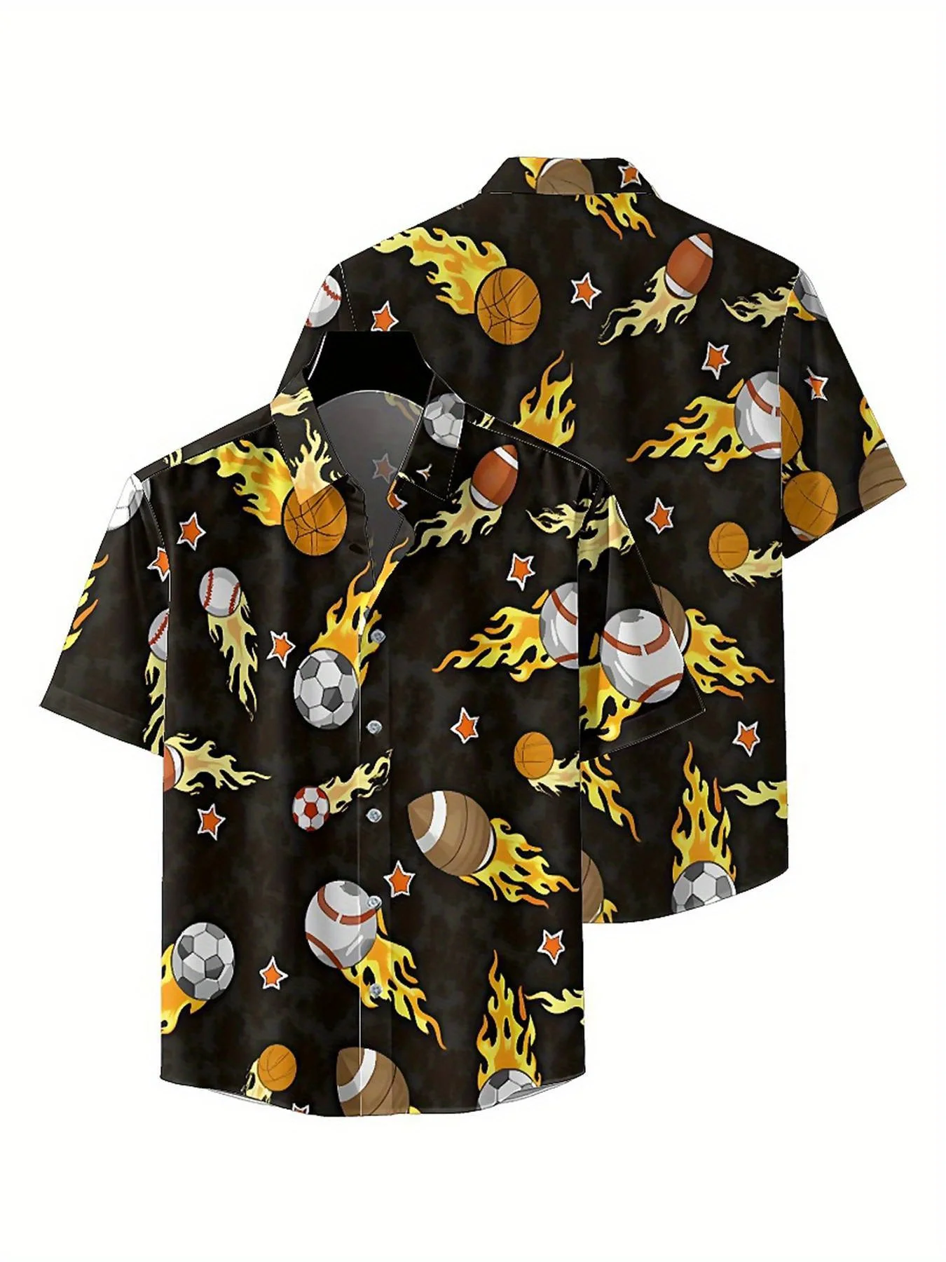 Men's Plus Size Hawaiian Shirts Flame Basketball and Football pattern, Unisex Aloha Shirts,New in Summer Tops Tee,streetwear