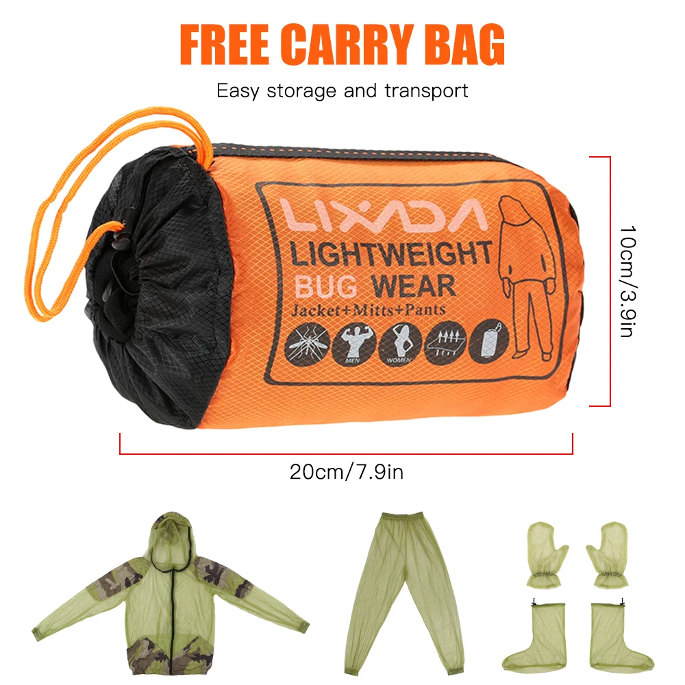 Lixada-بدلة طارد للبعوض في الهواء الطلق ، جاكيت حشرات بغطاء رأس ، بدلة شبكية ، جاكيت صيد ، قميص واقي من الحشرات ، قفازات ، بنطلون