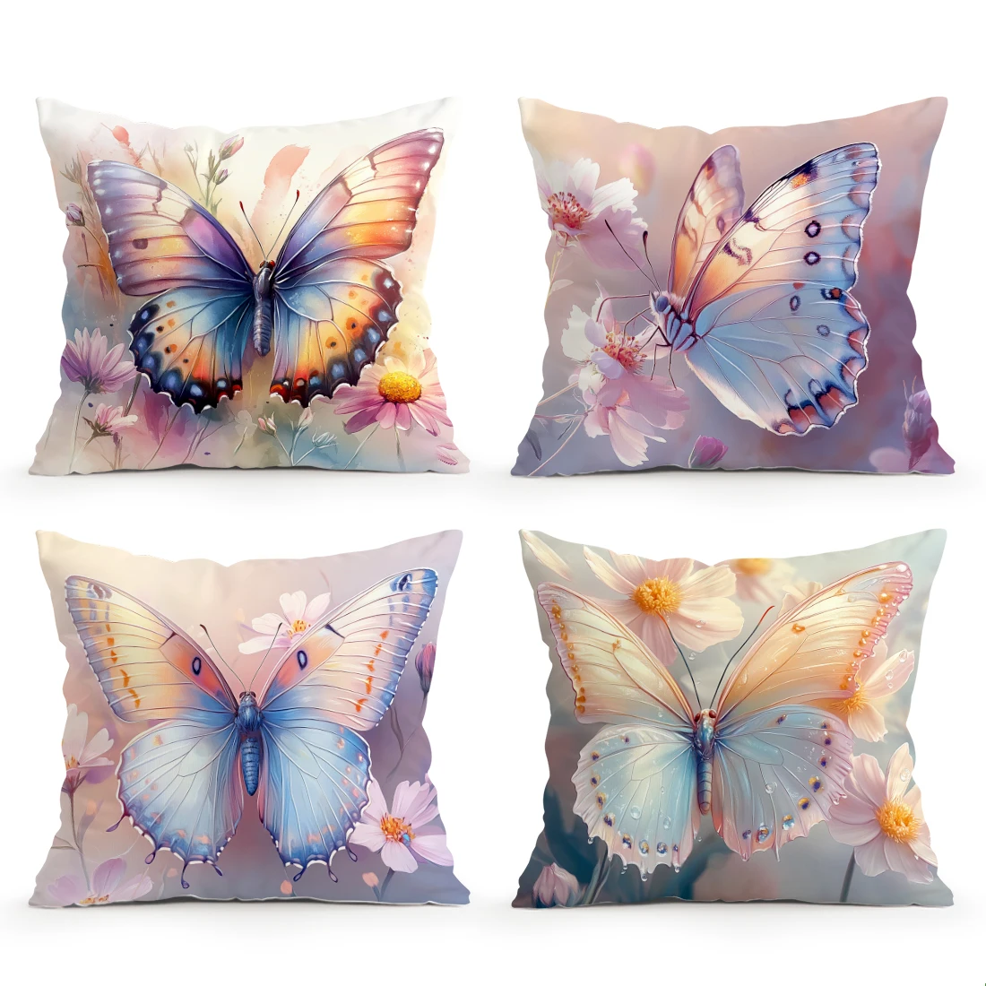 

Watercolor Style Butterflies and Flowers Decorative Pillowcase Pillow Covers Throw Pillows Cushion Cases for Home Car Sofa