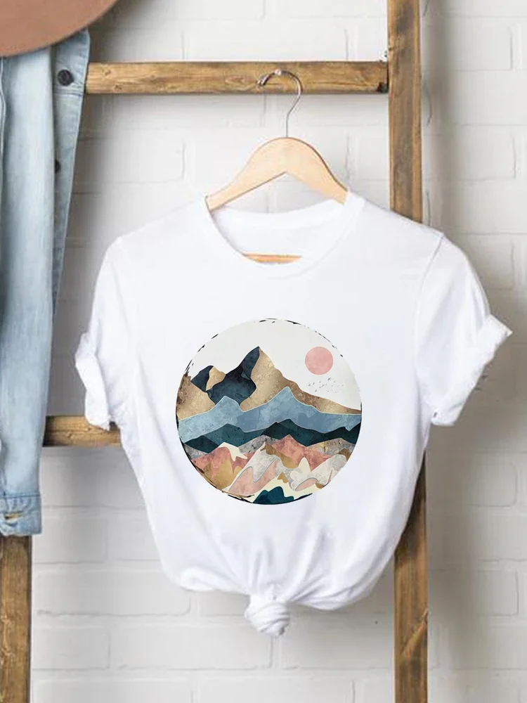 Casual Short Sleeve T Shirt New T Shirt O-neck Loose Summer White Tee Print Ladies Clothes Space Pink Planet Rose Top