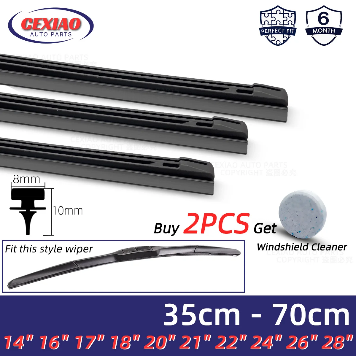 

1pc 8mm Wiper Blade Insert Refill Strips Car Windshield Rubber Strip Wiper Auto Wipers Accessories 14" 18" 19" 20" 22" 24" 26"