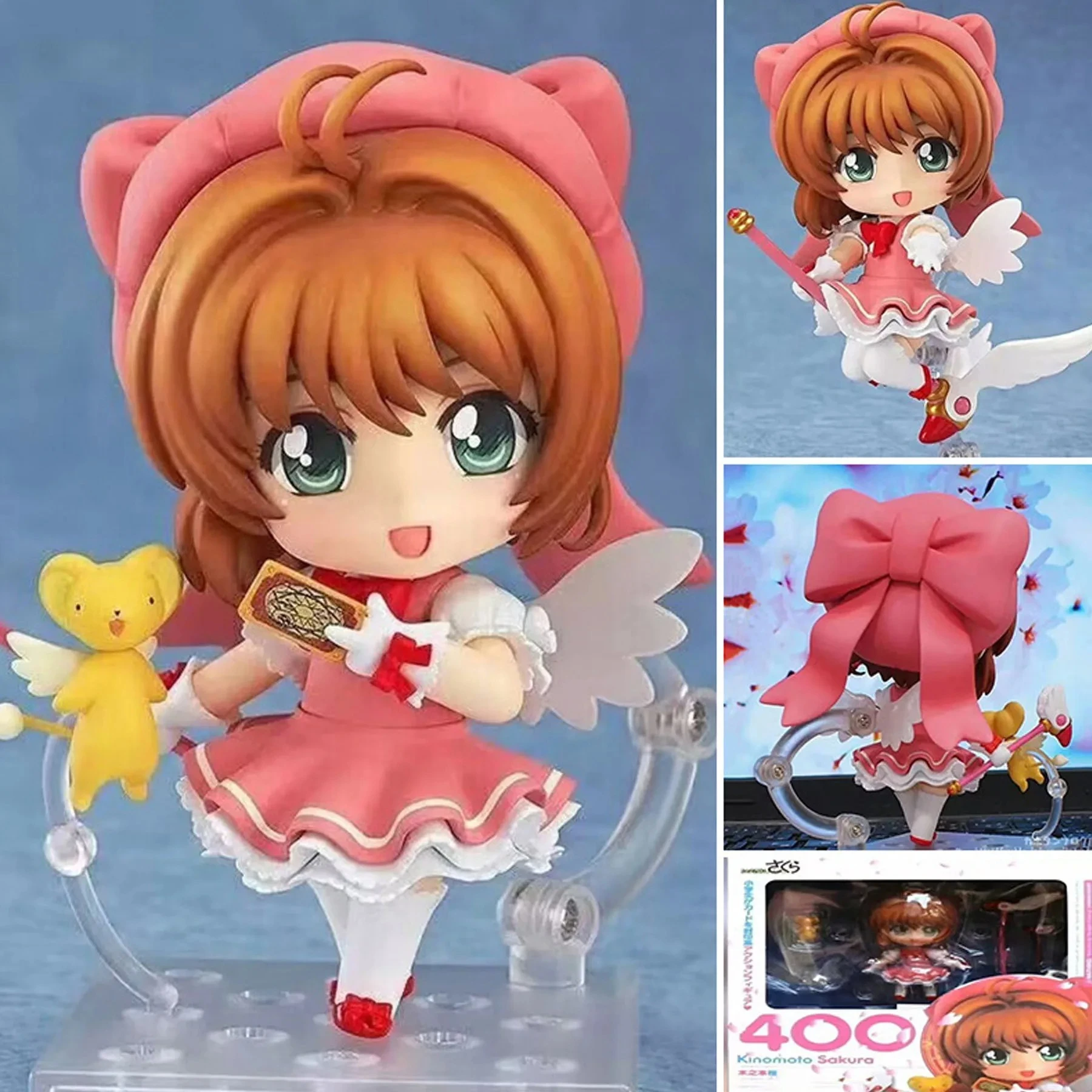 

10CM GSC Cardcaptor Sakura Sakura Kinomoto Q Version Clow Book Magic Wand Changeable Face Articulated Clay Figure Anime Posable