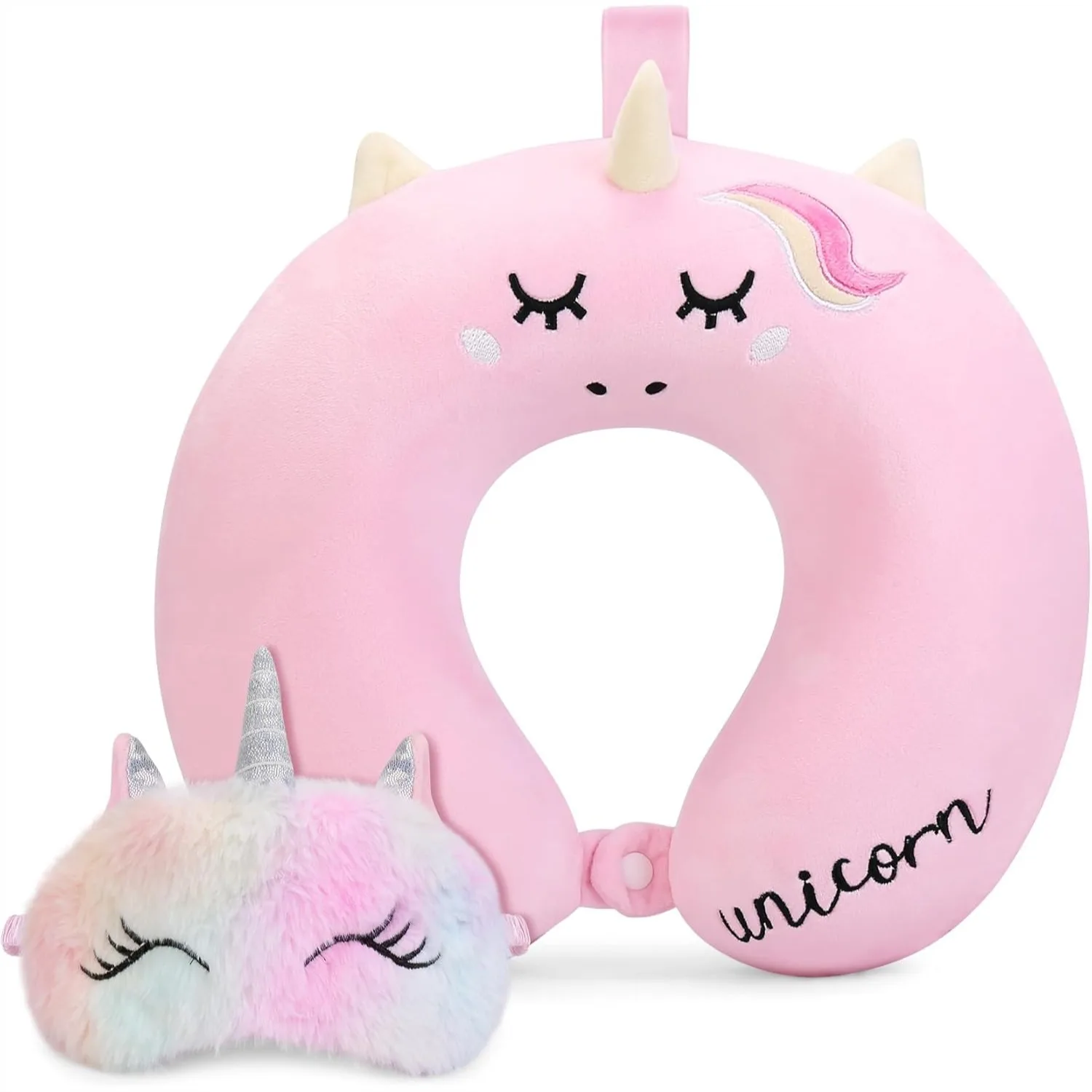 

Kids Neck Pillow with Eye Mask, Memory Foam Travel Pillow for Car, Airplane, Road Trip