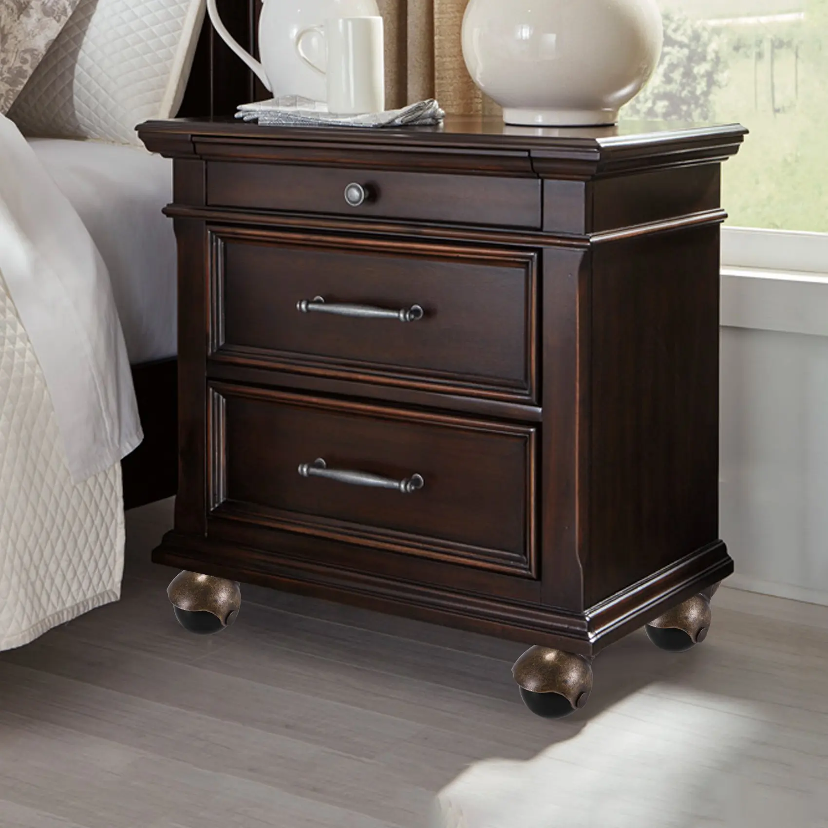 الجديد [4 عبوات] عجلات كروية بغطاء للرأس ذات لوحة علوية دوارة، برونزية عتيقة (1.5 بوصة بدون فرامل)