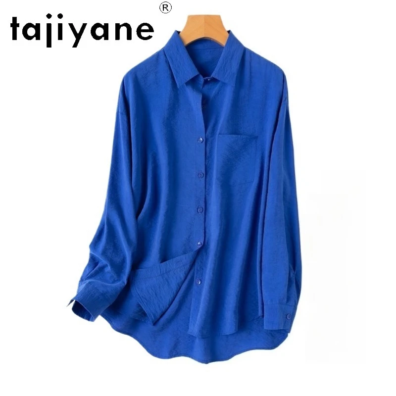 

TAJIYANE 76% Шелковая рубашка из тутового шелкопряда, женская модная блузка сапфирового синего цвета, топ из сухого шелка в стиле Old Money, весенняя коллекция 2026