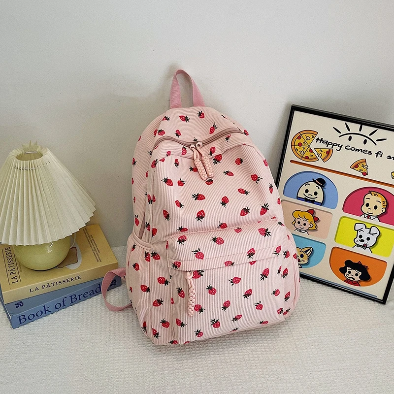 

Three-Piece Corduroy Kawaii Backpack Set With Lunch Bag & Pencil Case Laptop Backpack Large Capacity Kid School Outdoor Backpack