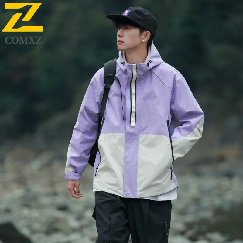 

COMXZ Classics Men Jacket Splicing Hood Collar Outdoor Fly Fishing Scratch Resistant Coat Climbing Wear Resistant Autumn Garment