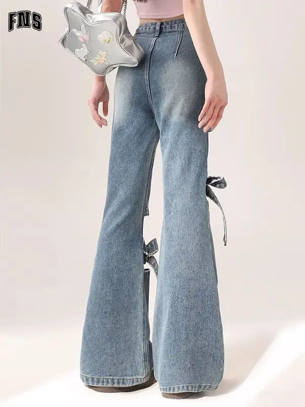 Wearing Ripped Jeans Women's High Waisted Butterfly Wide Leg Pants