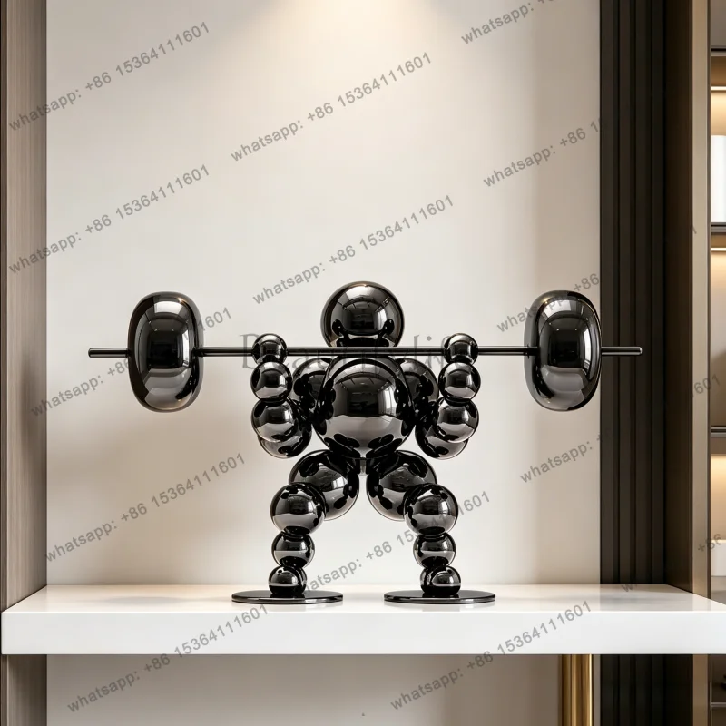 Modern Simple Stainless Steel Weightlifting Art Decoration for Hotel Lobby Hallway Porch Courtyard - Interior Decor Sculpture