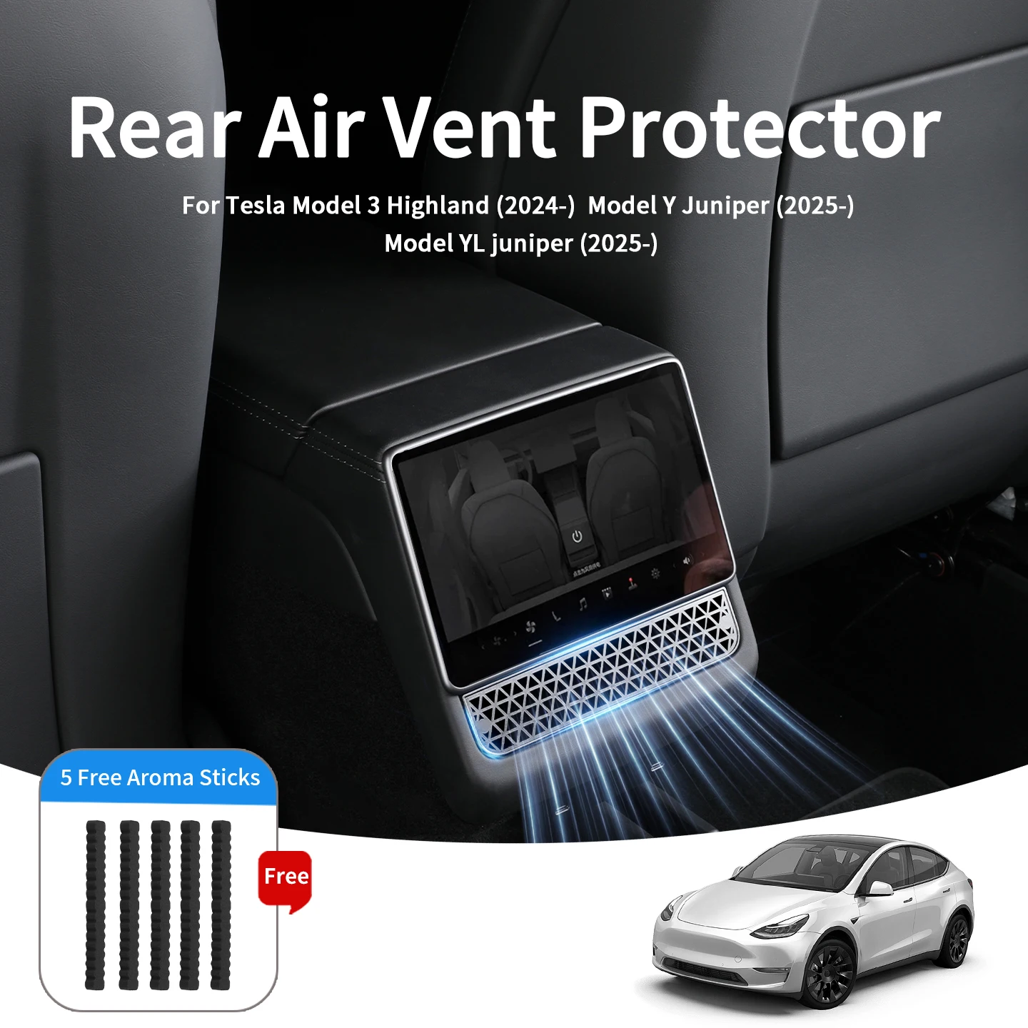 For Tesla Model Y Juniper 2025- / Model 3 Highland 2024- Auto Rear Air Vent Cover Conditioning Vent Protective Anti Blocking