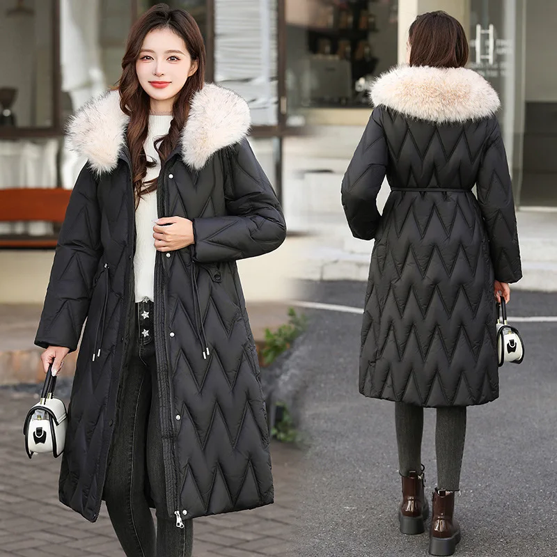 Parka da donna inverno nuovo grande collo di pelliccia spessa manica lunga tasca con cerniera moda elegante casual pendolari Parka femminile